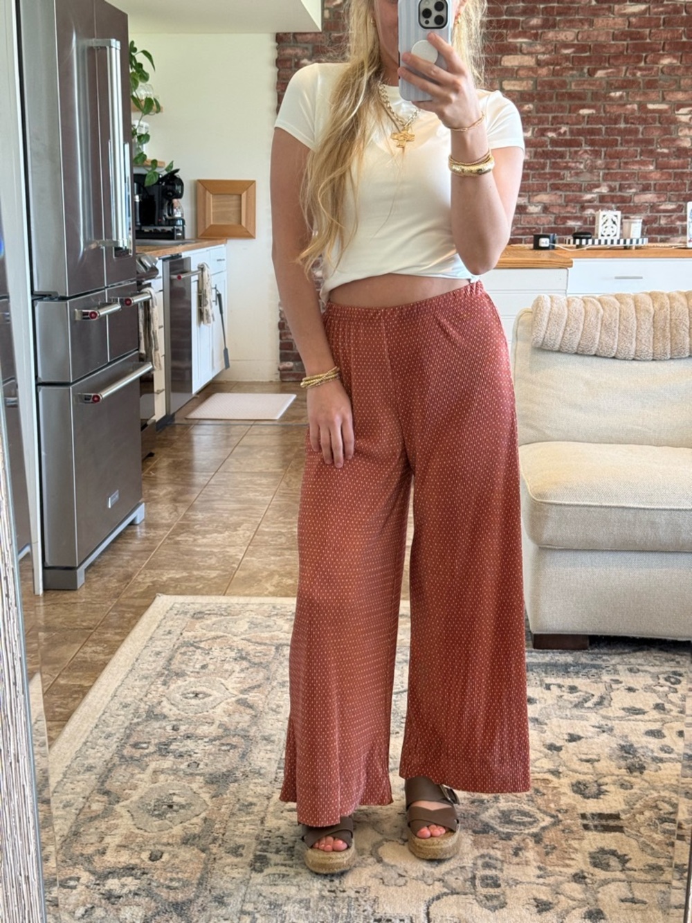 Zara Rust Wide Leg Polka Dot Pants
